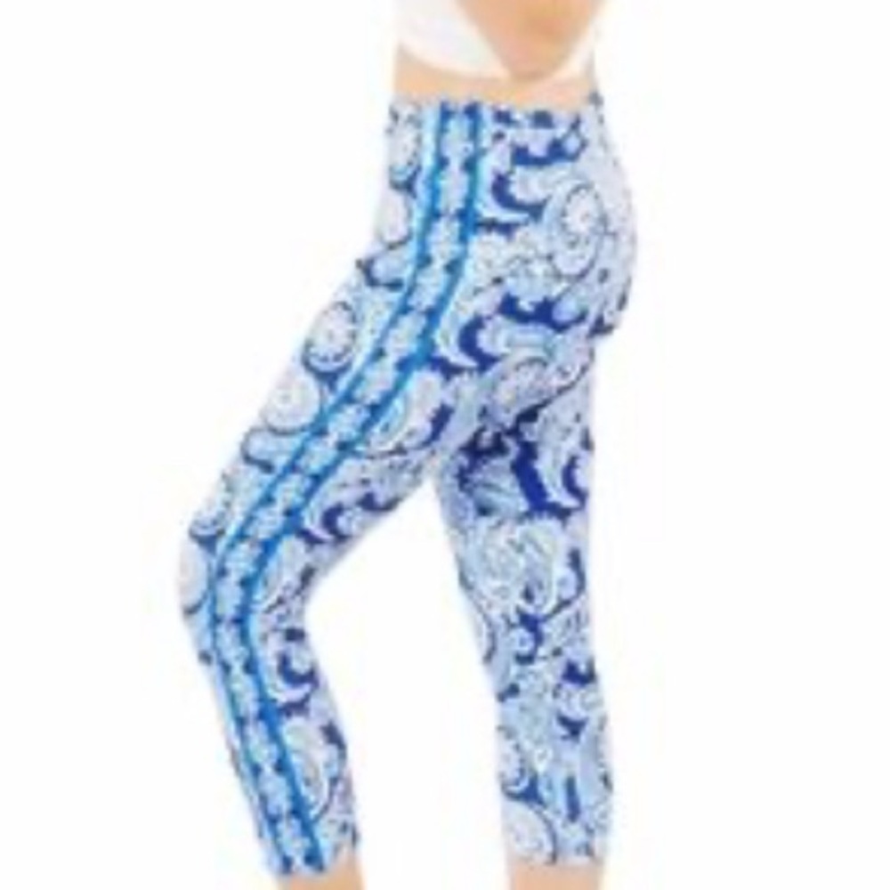 Gretchen Scott Designs Blue Paisley Print Leggings-XS blue paisley , nylon spand